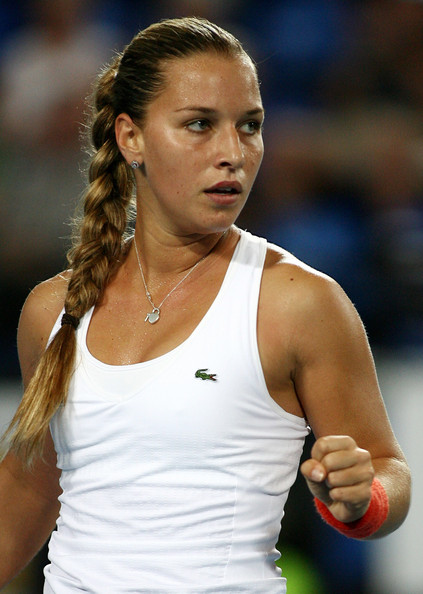 Dominika Cibulkova Dominika Cibulkova of the Slovak Republic celebrates winning a point against Meghann Shaughnessy of the USA during the womens singles match between the Slovak Republic and the USA during day three of the 2009 Hopman Cup at Burswood Dome on January 5, 2009 in Perth, Australia. (Photo by Paul Kane/Getty Images) *** Local Caption *** Dominika Cibulkova